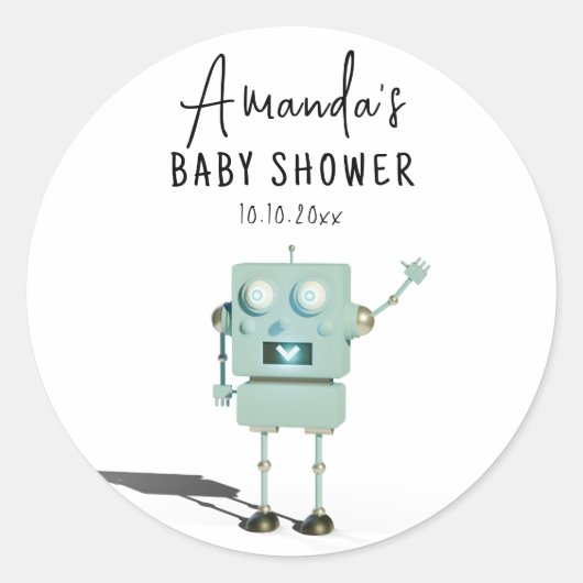 Robot boy Baby Shower Runder Aufkleber (Vorderseite)