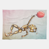 Robot Chasing A Red Balloon Kittuch Geschirrtuch (Horizontal)