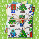 Robot Christmas Add Boy's Name 3 Niedlich Geschenkpapier Set<br><div class="desc">Robot Christmas Add Boy's Name 3 Niedliche Wrapping Paper Sheets</div>