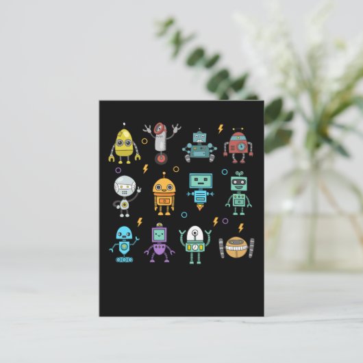 Robot Collection Funny Robotics Postkarte (Stehend Vorderseite)