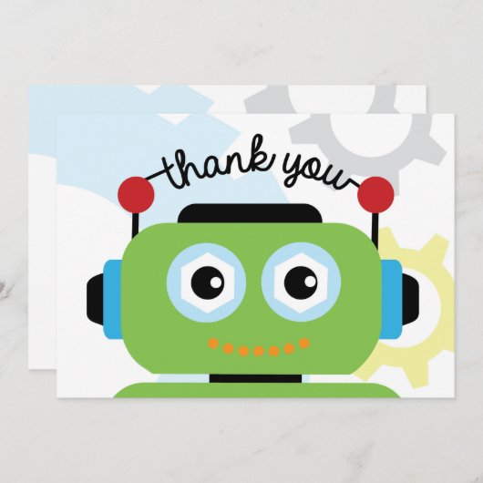Robot Dankeschön Karte | Robot Birthday Party (Vorne/Hinten)