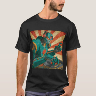 Robot-DJ auf Vinyl – Retro-Sonnenstrahl-Poster T-Shirt