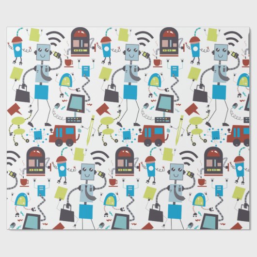 Robot Doodles Geschenkpapier (Flach)