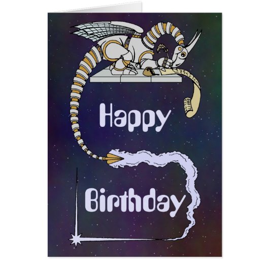 Robot Dragon Writing in Scroll Birthday Card (Vorne)