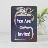 Robot Dragon Writing in Scroll Einladung (Stehend Vorderseite)