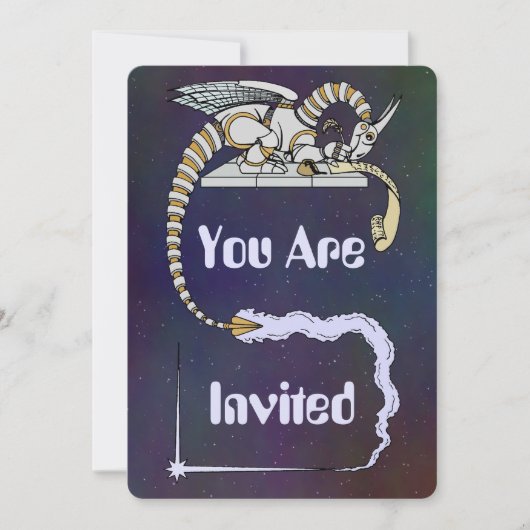 Robot Dragon Writing in Scroll Einladung (Vorderseite)