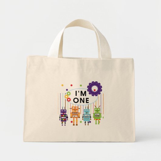 Robot First Birthday Tshirts und Geschenke Mini Stoffbeutel (Vorne)