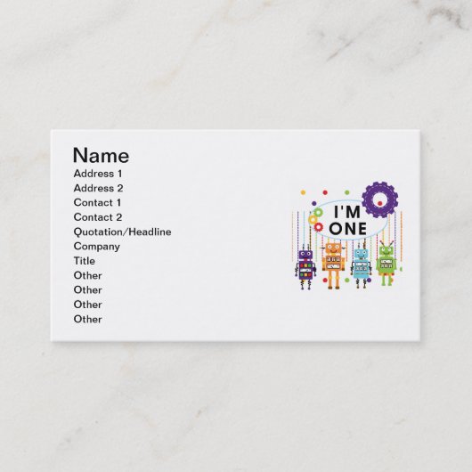 Robot First Birthday Tshirts und Geschenke Visitenkarte (Vorderseite)