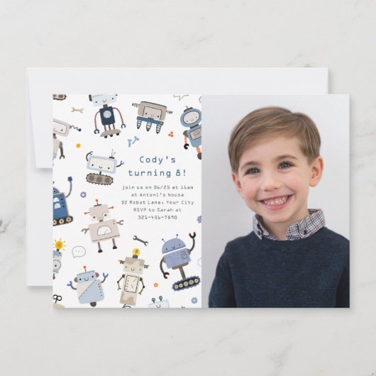 Robot Foto Geburtstagsparty Einladung (Vorderseite)