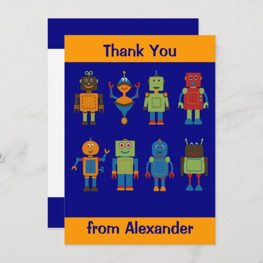 Robot Friends Child's Personalisiert Flat Danke (Vorne/Hinten)
