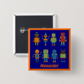 Robot Friends Child's Personalisierten Square Butt Button (Vorne & Hinten)