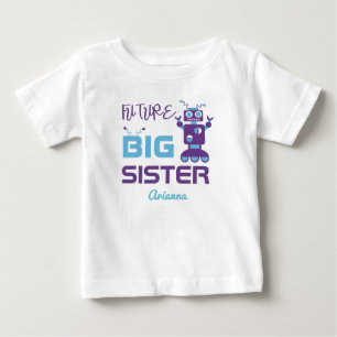 Robot Future Big Sister Lila Niedlich Personalisie Baby T-shirt