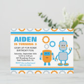 Robot Gear Birthday Einladung (Stehend Vorderseite)