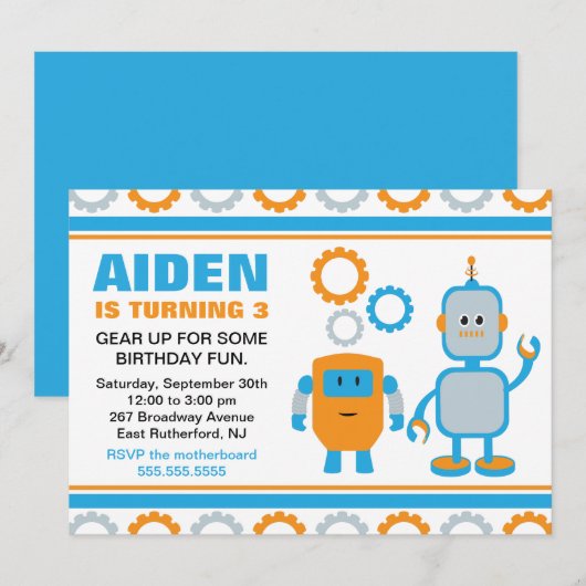 Robot Gear Birthday Einladung (Vorne/Hinten)