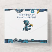 Robot Gearing Up for Baby & Books All In One Einladung (Rückseite)