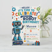 Robot Geburtstagsfeier Einladung (Stehend Vorderseite)