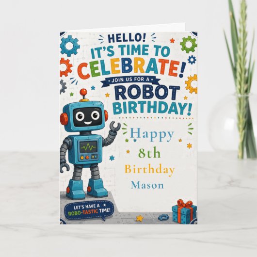 Robot Geburtstagsfeier Karte (Vorderseite)