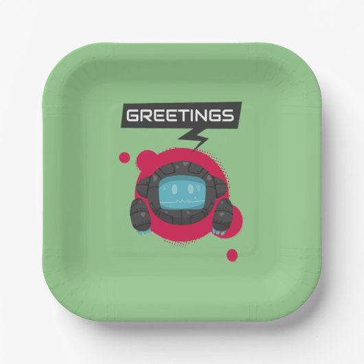 Robot-Geburtstagsparty Pappteller (Vorderseite)