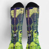 Robot-gedruckte Schalttafel Grünes Geek-Monogramm Socken (Oben)