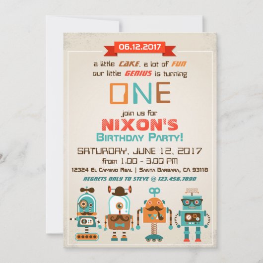 Robot Genius Future Builder Geburtstag Einladung (Vorderseite)