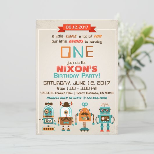 Robot Genius Future Builder Geburtstag Einladung (Stehend Vorderseite)