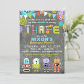 Robot Genius Gears Tools Chalkboard Geburtstag Einladung (Stehend Vorderseite)