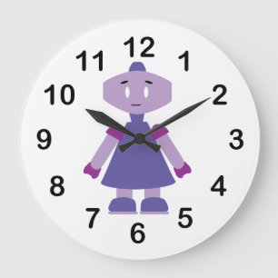 Robot Girl Cartoon Große Wanduhr
