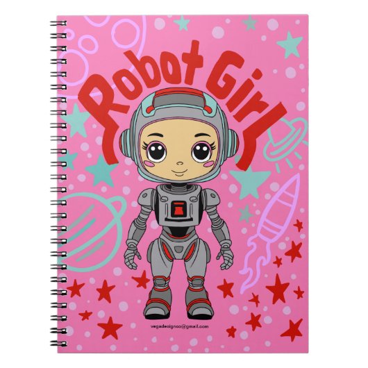 Robot Girl Spiral Notebook Notizblock (Vorderseite)