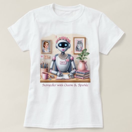 Robot Grace Storyteller Poeteller Charm Sparkle Pi T-Shirt (Design vorne)