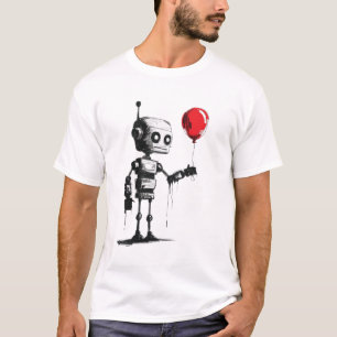 Robot hält einen Luftballon - Minimalistische Kuns T-Shirt