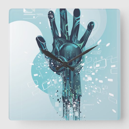 Robot Hand Wall Clock Quadratische Wanduhr (Vorderseite)