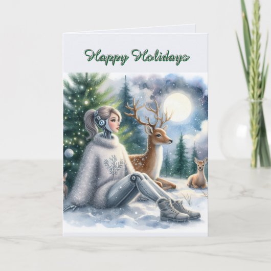 Robot Happy Holidays Tech Girl Karte (Vorderseite)