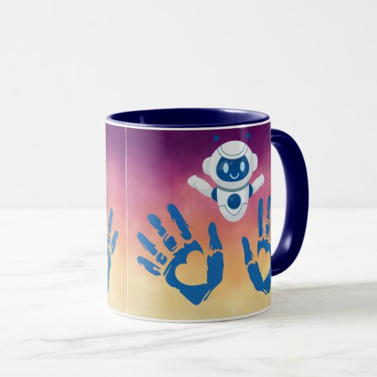 Robot Heart Hands on Sunset Gradient Tasse (VorderseiteRechts)
