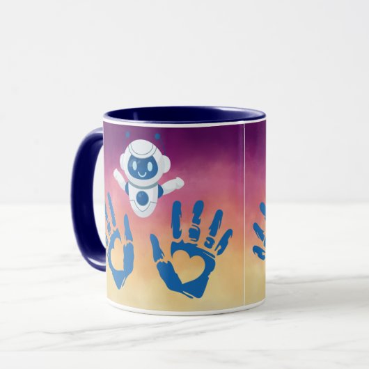 Robot Heart Hands on Sunset Gradient Tasse (Vorderseite Links)