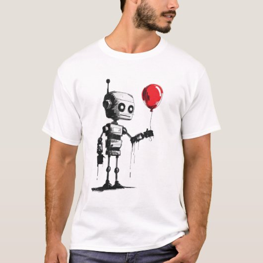 Robot Holding a Balloon - Minimalistische Kunst T-Shirt (Vorderseite)