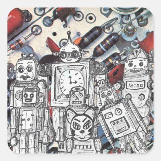 Robot Holiday 1 Quadratischer Aufkleber (Vorderseite)