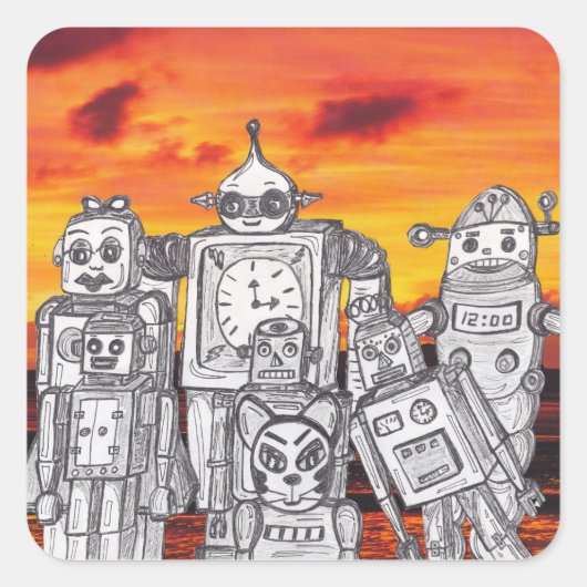 Robot Holiday 3 Quadratischer Aufkleber (Vorderseite)