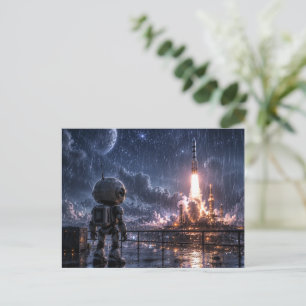 Robot im Regen Weltraummission auf der Postkarte