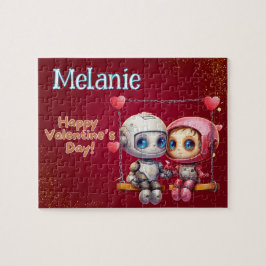 Robot individuelles Kindername Valentinstag Puzzle