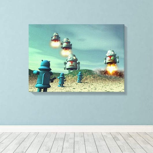 Robot Invasion aus dem über V2 gestuften Leinwand (Insitu (Holzboden))