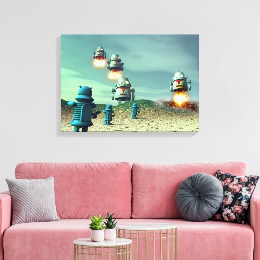 Robot Invasion aus dem über V2 gestuften Leinwand (Insitu (Wohnzimmer))