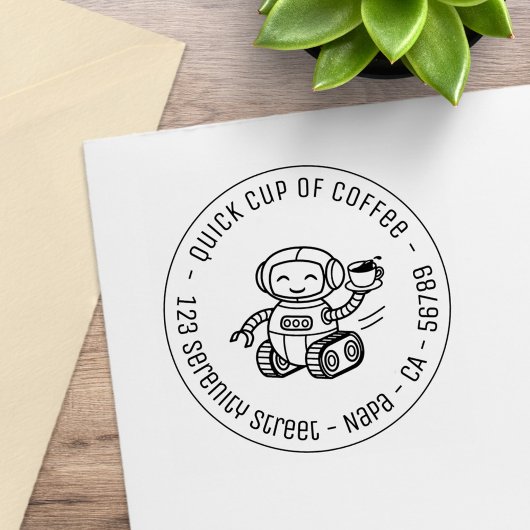 Robot Kaffee Geschäftsrundanschrift Gummistempel
