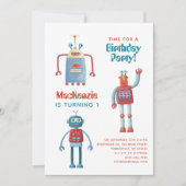 Robot Kids erste Geburtstagsparty Einladung (Vorderseite)