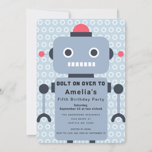 Robot Kindergeburtstag Einladung (Vorderseite)