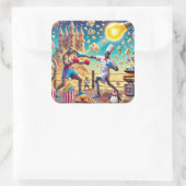 Robot Koch vs. Kangaroo Boxer Showdown Quadratischer Aufkleber (Tasche)