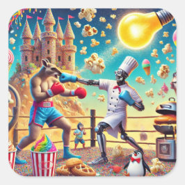 Robot Koch vs. Kangaroo Boxer Showdown Quadratischer Aufkleber
