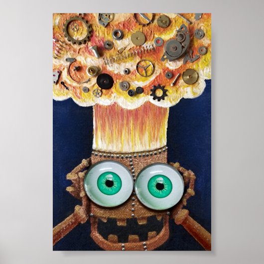 Robot mind blown Uhrwerk Steampunk Druckposter Poster (Vorne)
