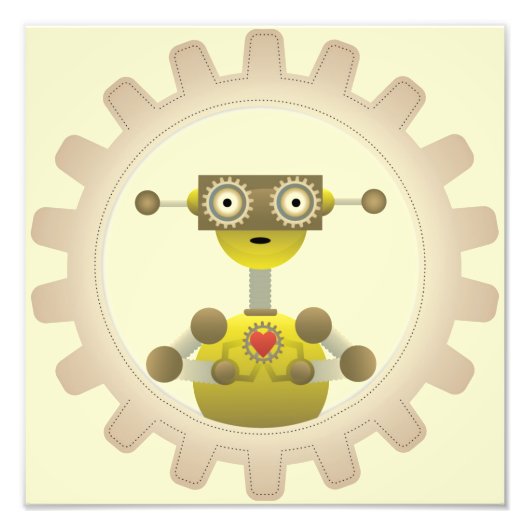 Robot mit Steampunk Gear Heart Foto Print (Vorne)