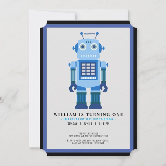 Robot Party Birthday Party Einladung (Vorderseite)