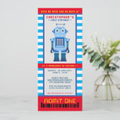 Robot Party Birthday Ticket Einladung (Stehend Vorderseite)